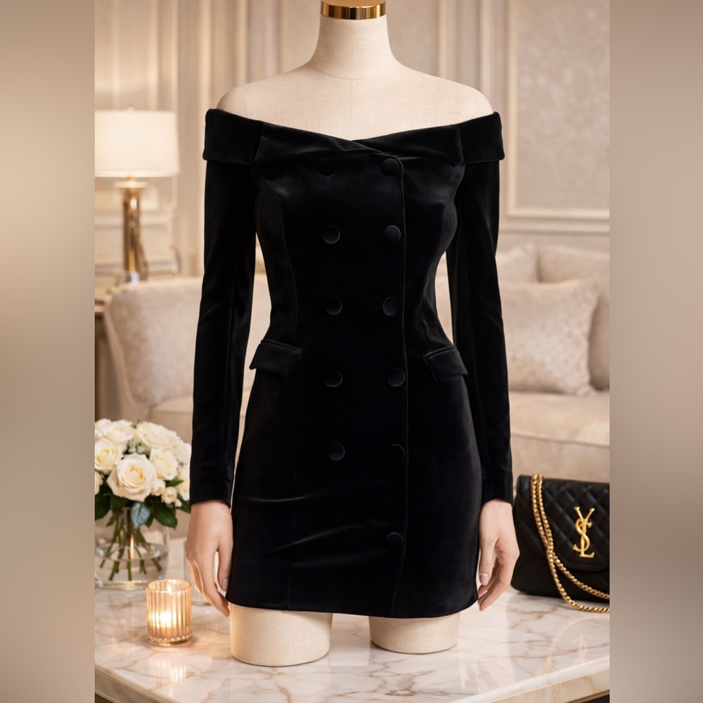 L’AGENCE Black Velvet Off-Shoulder Mini Dress ✨ NWT Size 4